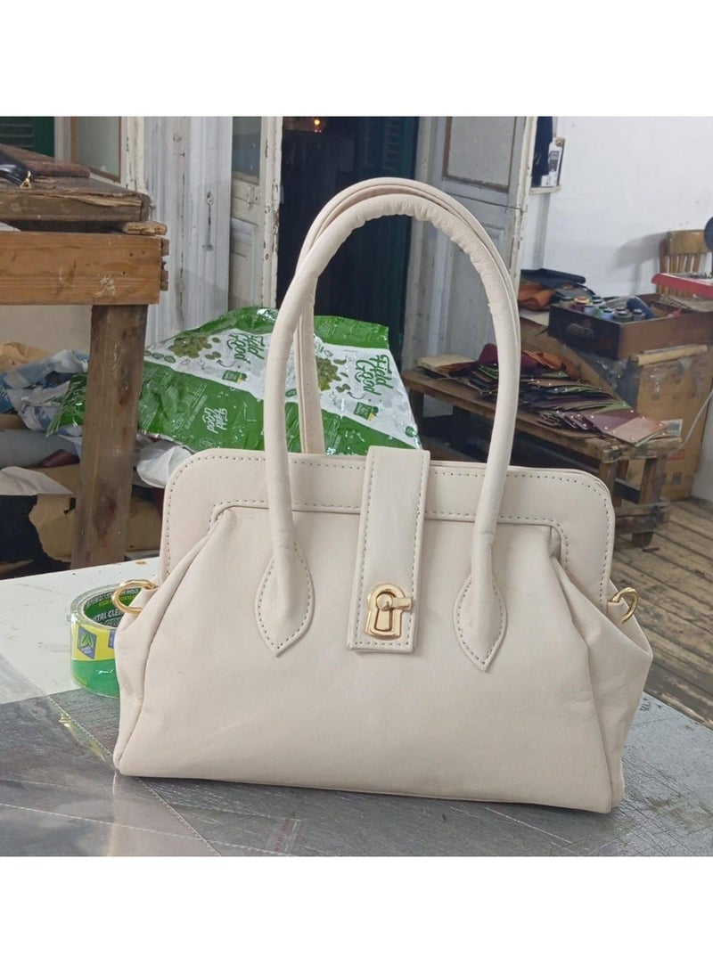 Naturali Handmade Genuine Leather Women’s Bag in Beige Color - Image 1